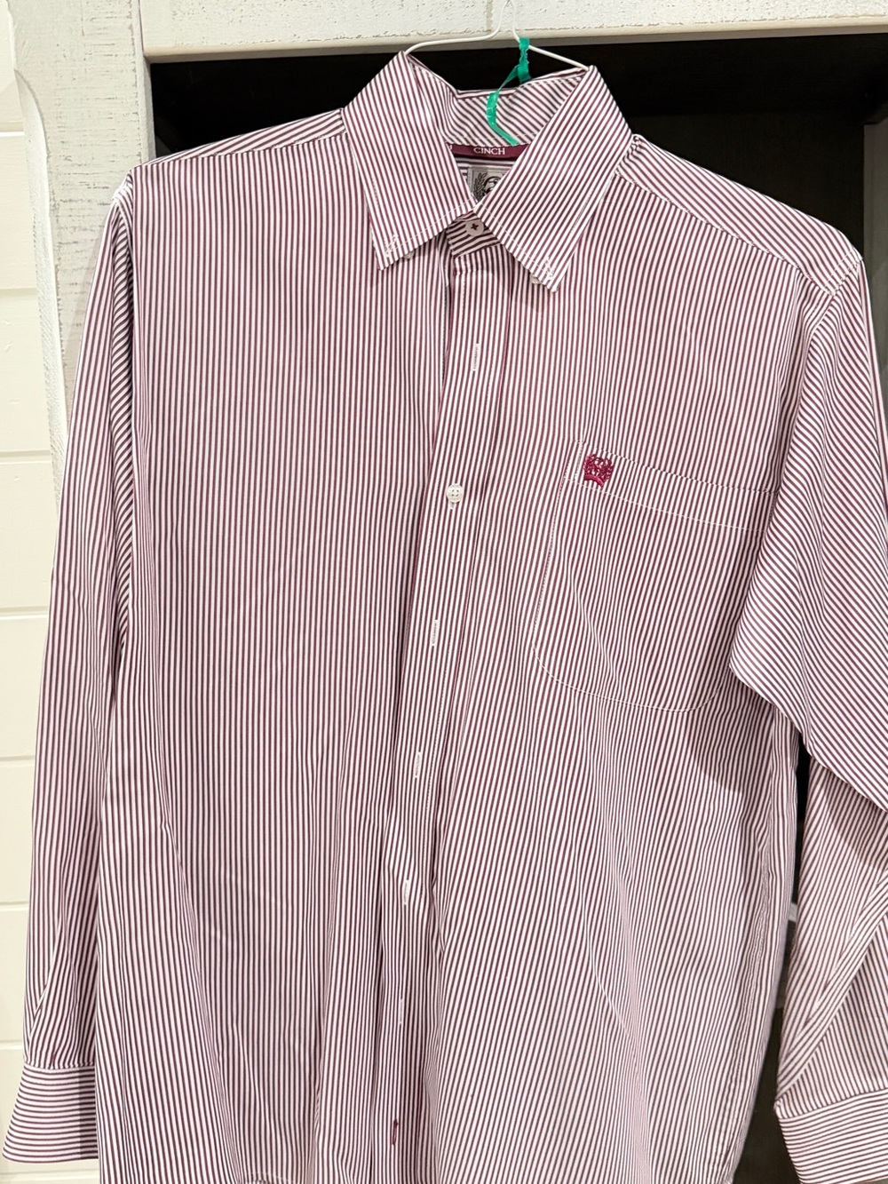 Cinch Men’s Striped Dress Shirt - Burgundy/White